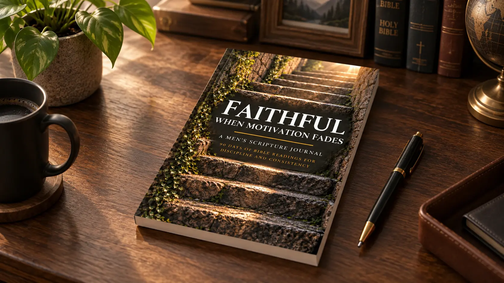 Faithful When Motivation Fades scripture journal standing upright